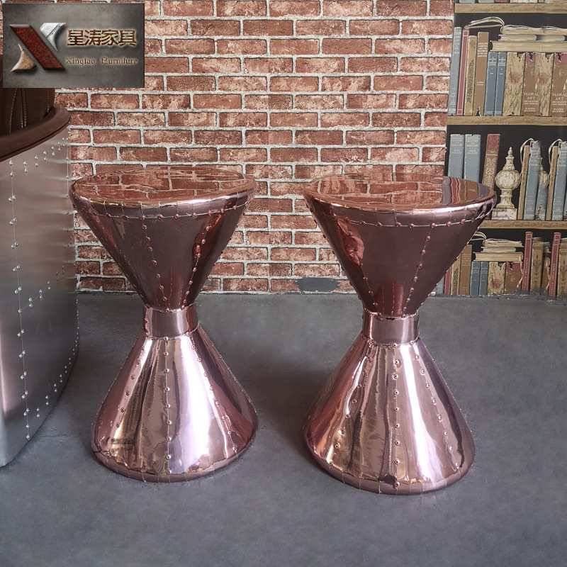 个性铝皮铆钉腰鼓小茶几loft工业风金属角几酒吧KTV咖啡馆边几