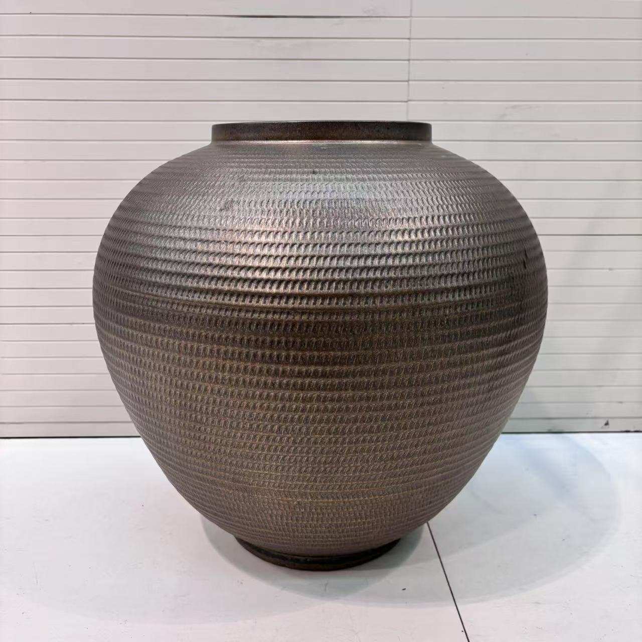 中式复古陶瓷台面花瓶大口径多肉花盆客厅简约装饰品粗陶禅意摆设
