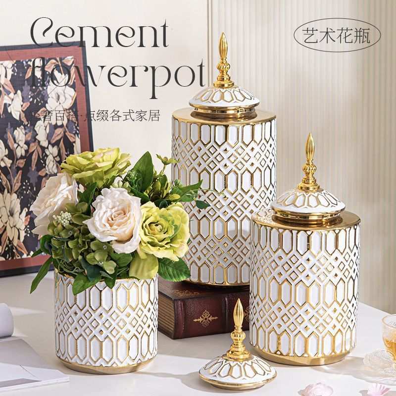 镀金陶瓷花瓶客厅桌将军罐花插创意摆件装饰品鲜花花盆节日礼品