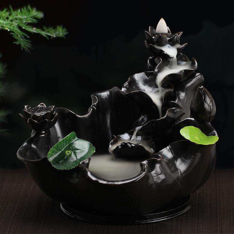 荷塘月色陶瓷倒流塔香炉茶道创意观赏香薰炉倒流檀香炉室内熏香炉