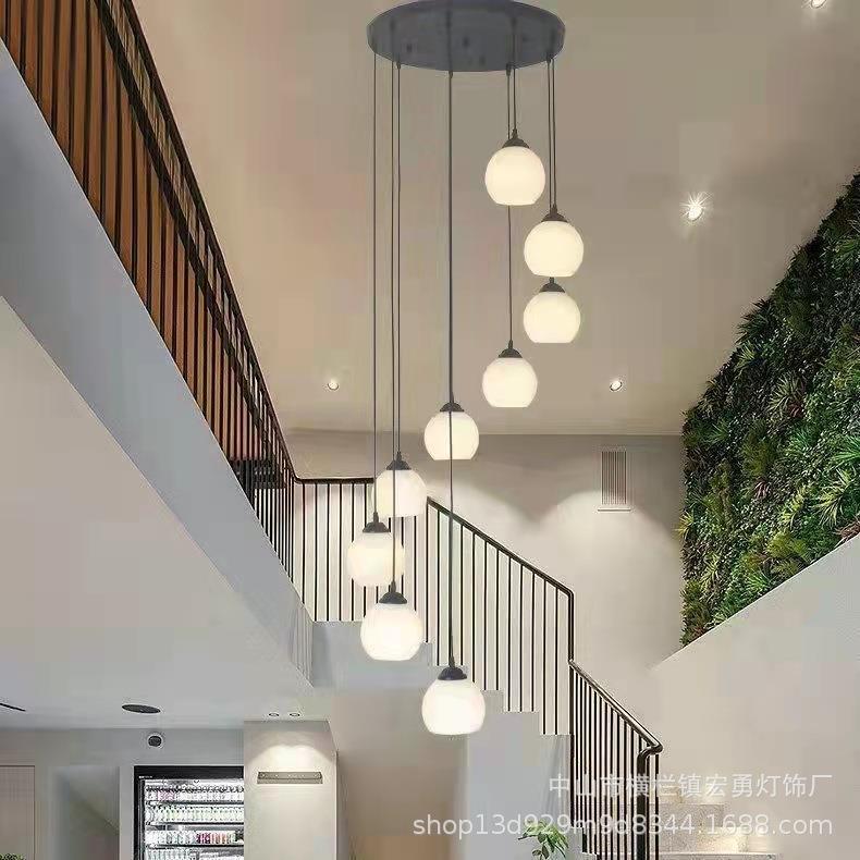 北欧风格旋转楼梯间吊灯别墅中空复式loft公寓现代简约客厅长吊灯