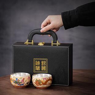 金线掐丝珐琅彩鎏纯银茶杯主人杯单杯龙凤呈祥创意礼品茶具