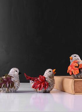 一家三口套三枫叶鸟桌面树脂工艺品摆件电视柜酒柜玄关书桌装饰品