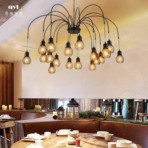 复古工业风大灯主题餐厅商场客厅服装店铺别墅复式楼梯多头铁吊灯