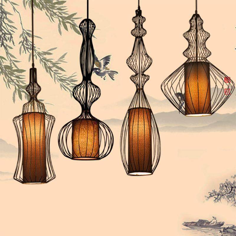 现代新中式客厅书房卧室房间吊灯具咖啡馆餐厅酒吧台铁艺鸟笼吊灯