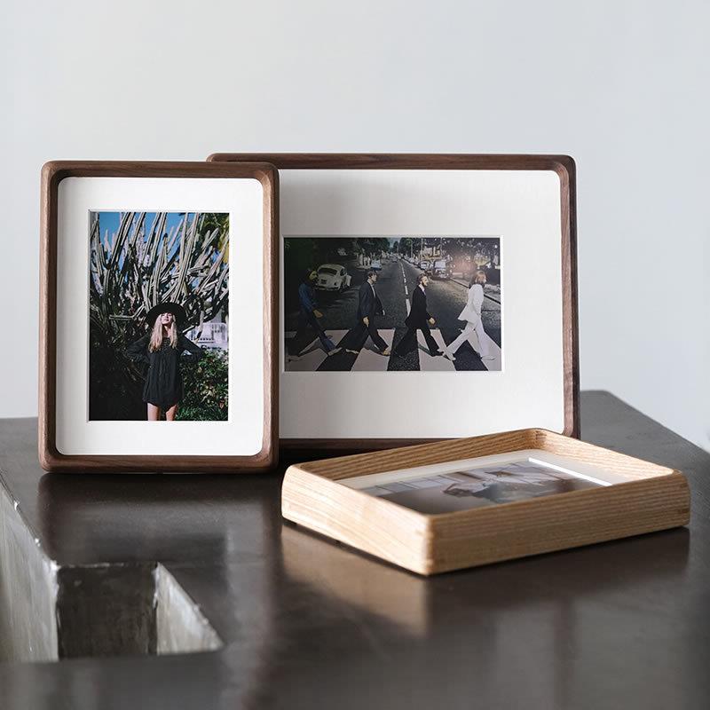 鲁大爷黑胡桃柚木圆角六寸摆台实木相框木质画框装裱照片框