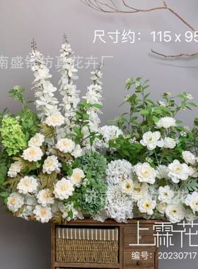 新森系白绿色系001婚大地排花款款仿真花成品花排T台路引婚礼庆花