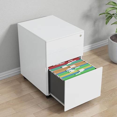 办皮公桌可下柜钢制带抽活动收纳柜铁矮柜抽YG*-4屉带锁移动小柜