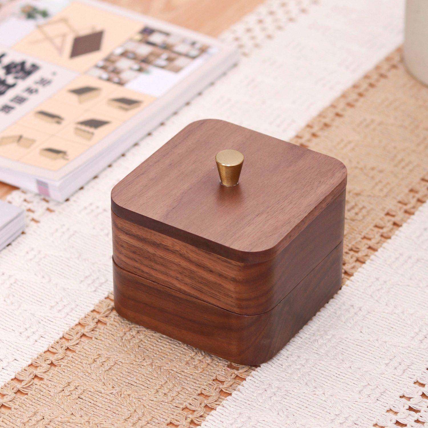 木黑胡中桃木实牙线09盒用轻奢式叠叠收纳盒桌面牙家签筒棉签盒,收纳整理,首饰盒,淘宝优惠券,粉丝福利购,淘宝优惠卷