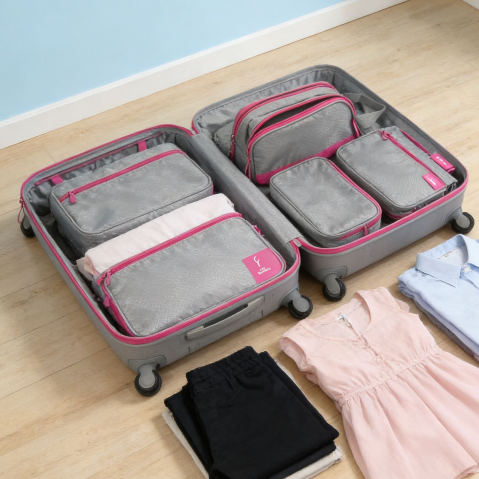 旅行收纳防水七件套衣服整理包行李箱衣物收纳袋深圳厂家可印LOGO