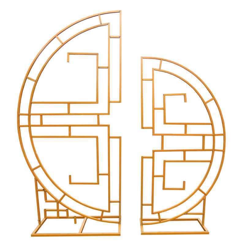 新款中式婚庆道具舞F87569H8艺屏风T同心圆婚礼台复古背铁景架现