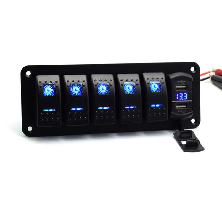 汽车房车船型开关车充组合面板电带LED灯4.8A开关式电压数显车载