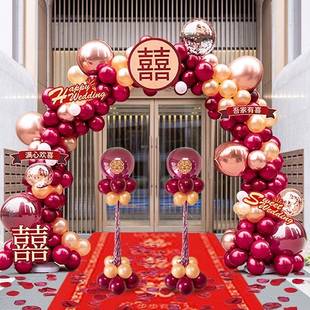 饰 饰农村门装 口气球拱门结婚专婚礼装 饰外气球用布同蓝室置场景装