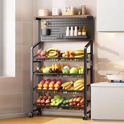 层可推拉多落地厨储物架落地阳台纳菜篮子置架子多用途菜篮收子钢