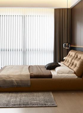 皮艺床极简绵现代风卧室物床储婚床双人1.8m海软靠多包功IXT能网