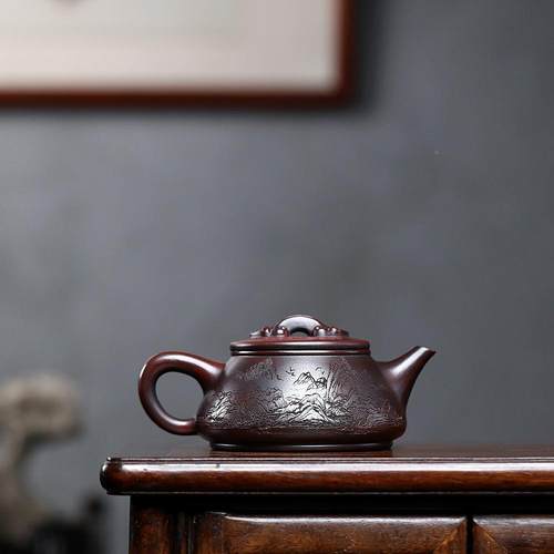 宜手兴砂壶家原矿古红泥工刻绘鹏BRM程紫万里石瓢茶壶用茶具直销