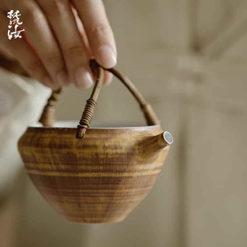 梵汝纯手工日式粗陶粉引绿茶碗公道杯茶海分茶器均杯藤编泡茶碗