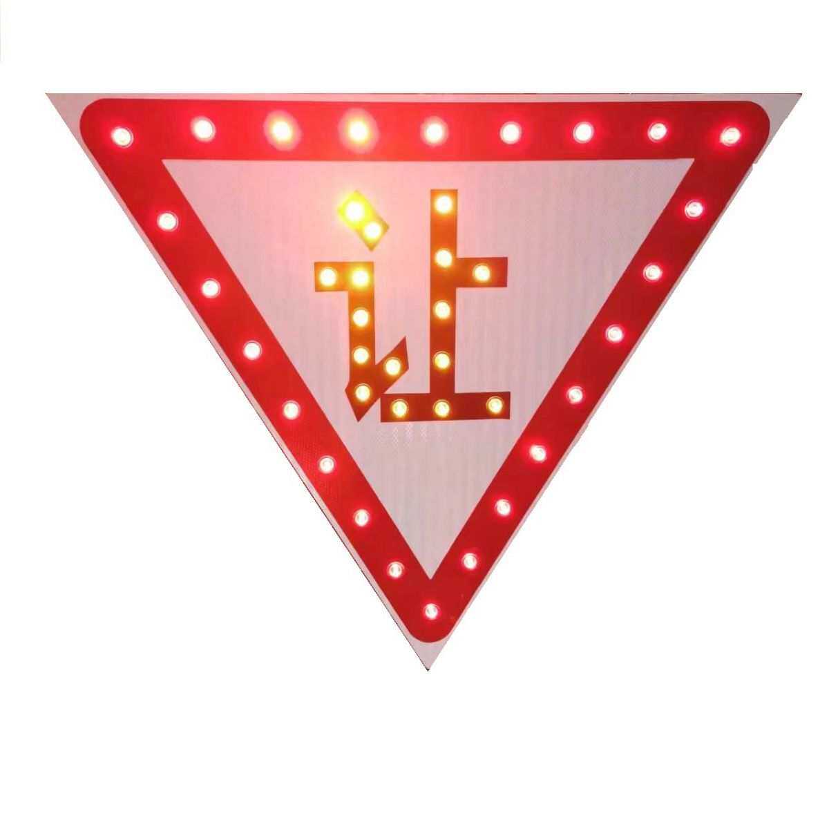 三角让字牌 太阳能三角形 交通指示牌 LED标志牌 路口三角形慢字