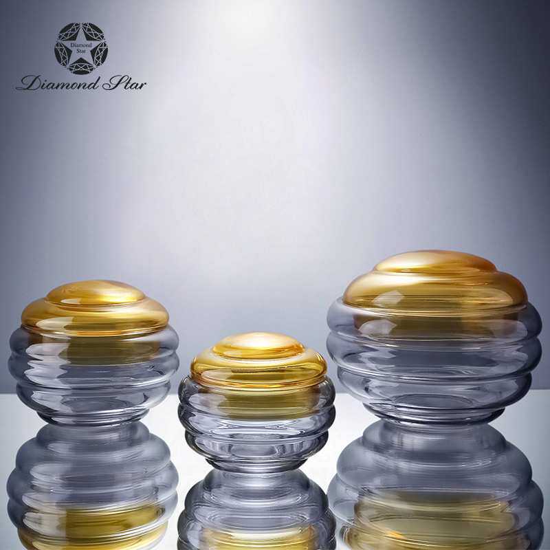 钻石星玻璃糖果盒创意蜂窝型有盖客厅茶几装饰 摆件储物罐花瓶