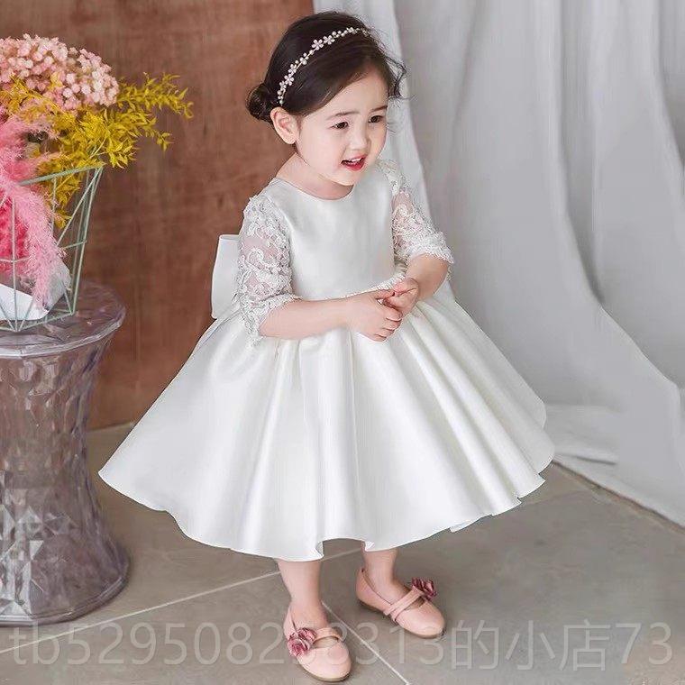 高档儿婚纱礼服蓬童裙女童演出花白色周岁公主裙表蓬演主持钢童琴