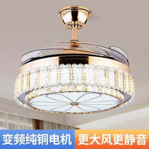 新款水晶风扇灯402餐厅扇灯一体带灯吊卧扇客扇厅室电风吊吊灯隐