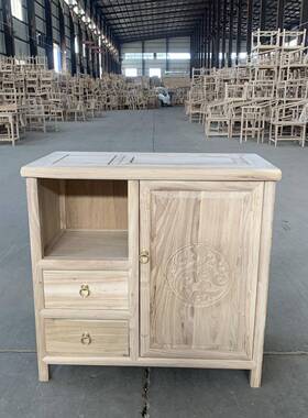 中式茶桌家老榆木茶水柜NDC用餐新边柜阳台白客厅白胚白茬坯工厂