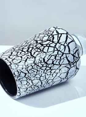 轻玄奢现代桌创意高脚冰裂内黑色1920琉璃花瓶家居纹客厅关面装饰