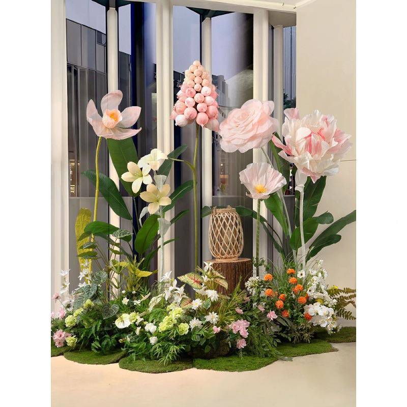 花真花装饰商业橱窗植1231绿纸花大花朵造仿景网红拍照直播背假景