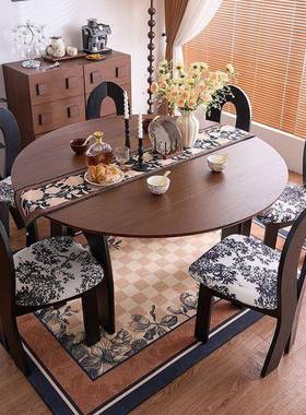 桌小型折叠户白蜡餐桌椅组合圆法实木餐FIW桌式伸缩复古风家用中