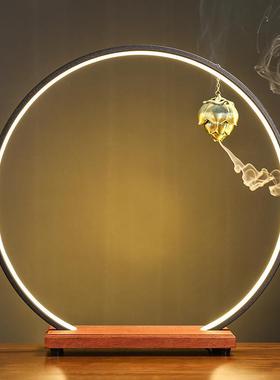 家居摆件L木ED灯圈实底座装玄关室24031202内装饰倒软香莲心流炉