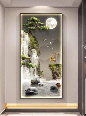 迎松D山水画挂画LE关楼梯间茶室装饰BOR画寓玄意好麋鹿入客户灯光