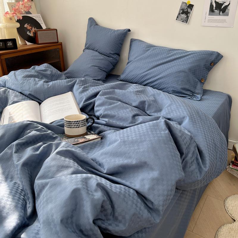 0支长绒棉四件套提套花贡单缎全棉床被南通纯色SD60支长床上6三件