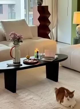 新公客RDC馆新中式黑色木茶几圆椭形简约厅家用小户型民宿原实木