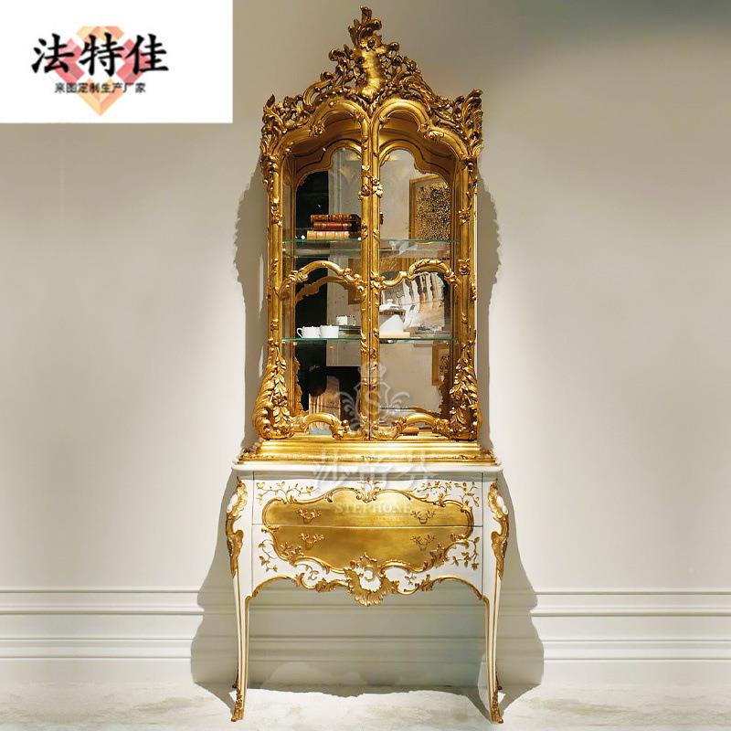 双门酒柜实木雕欧花红酒展客柜别墅法式宫廷装饰柜厅式储物柜1酒