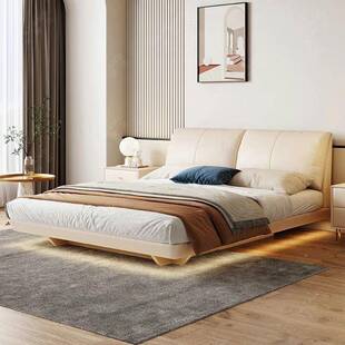 悬耳朵HCQ储浮物悬床现代简约油主卧双人床奶风收纳高箱空床