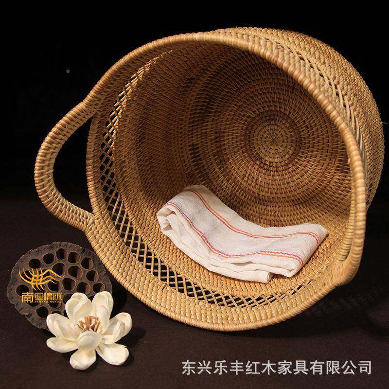 藤编纳篮脏衣篮南秋藤编手提镂空果花NT-1（34篮装饰收篮篮手越做