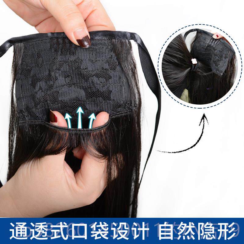 高档真染发马尾绑带式长口袋马尾可辩女直发真人发丝假发马尾双马