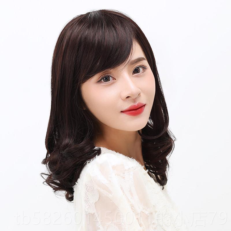 高档头假发中长发自全套式长卷发大波浪锁骨女中年妈妈发型真然人