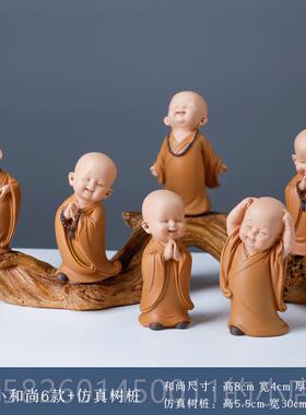 高档中国创饰意饰品面客桌厅柜酒家居装饰禅宗小和尚品树脂工艺品