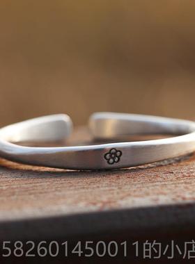 高档999纯银手工原创设计心梅磨砂法覆古古花实手镯送女友闺蜜