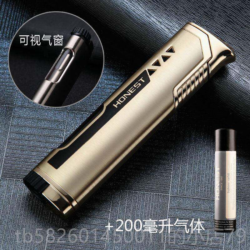 高档充气打火机创意防小巧焰迷你超风个性薄直可充气蓝火气体金属