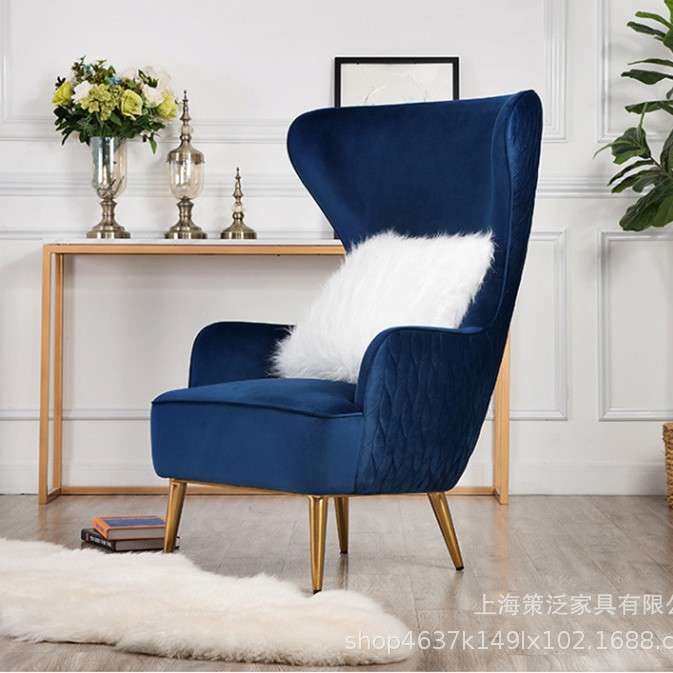 轻奢北欧简约天鹅绒单人沙发椅现代小户型客厅休闲布艺高背老虎椅