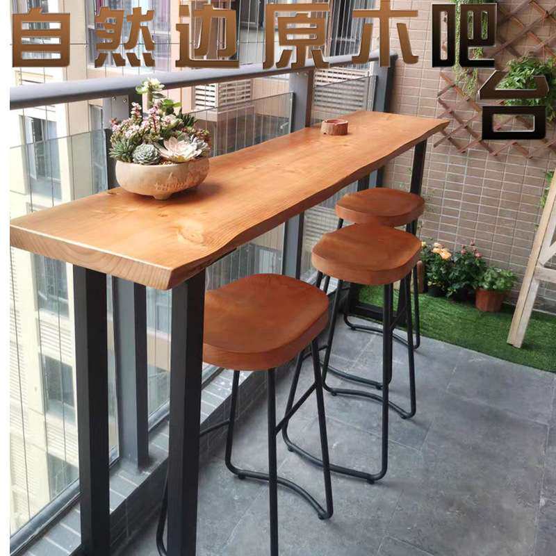 原木实木高脚桌子家用阳台小吧台桌商用靠墙酒吧吧台桌椅高桌窄桌