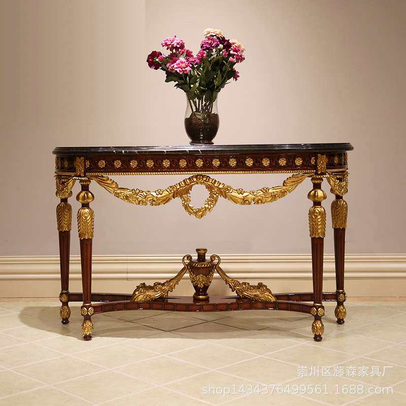 欧式实木玄关别墅样板间家具新古典奢华大理石门厅玄关