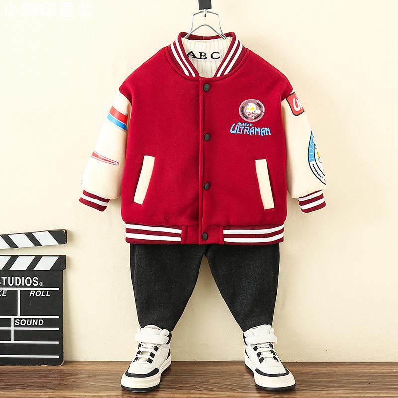 2025曼衣服男童秋装棒球服套装2025新款帅气男宝冬季加绒运动外套