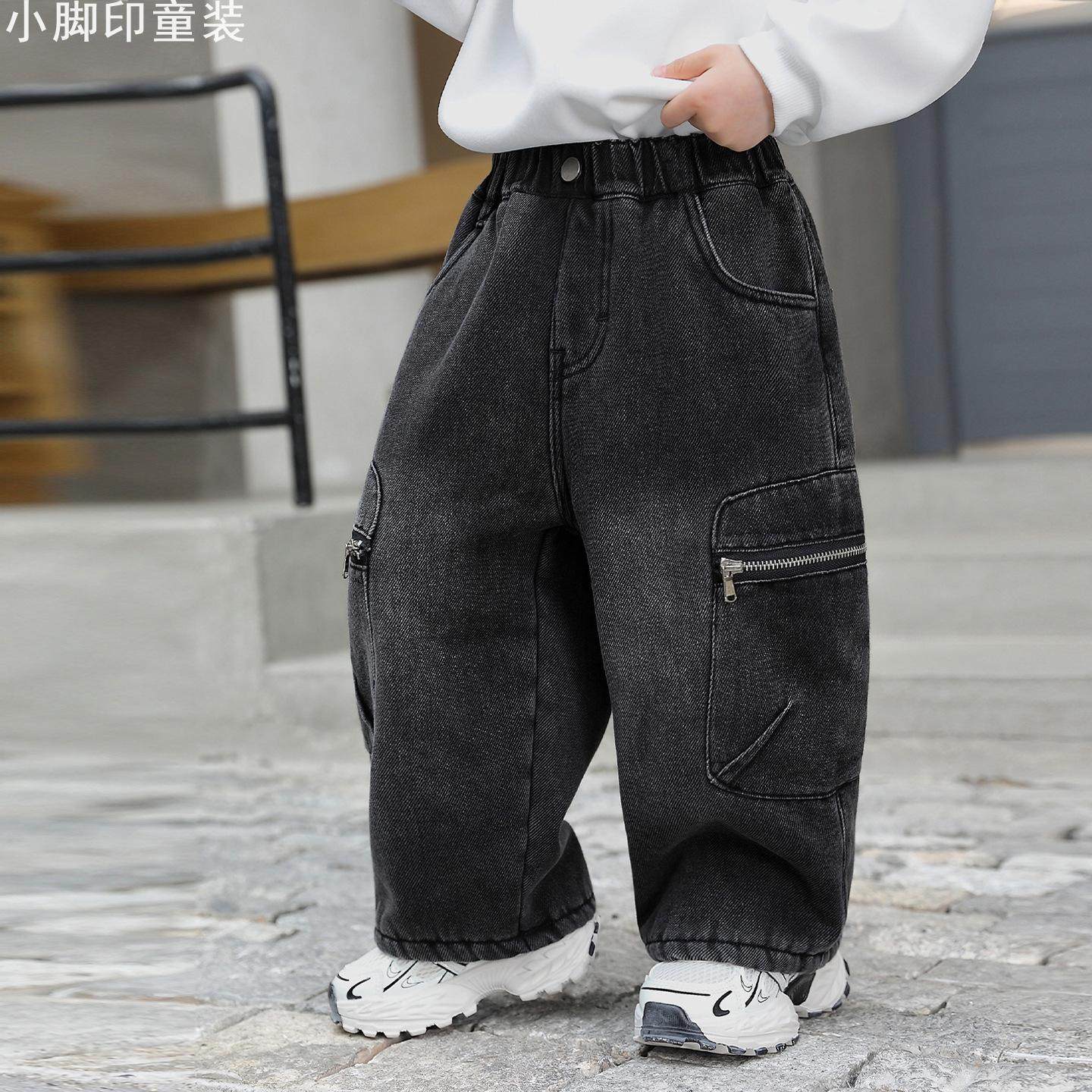 加绒加厚工装牛仔裤儿童冬装