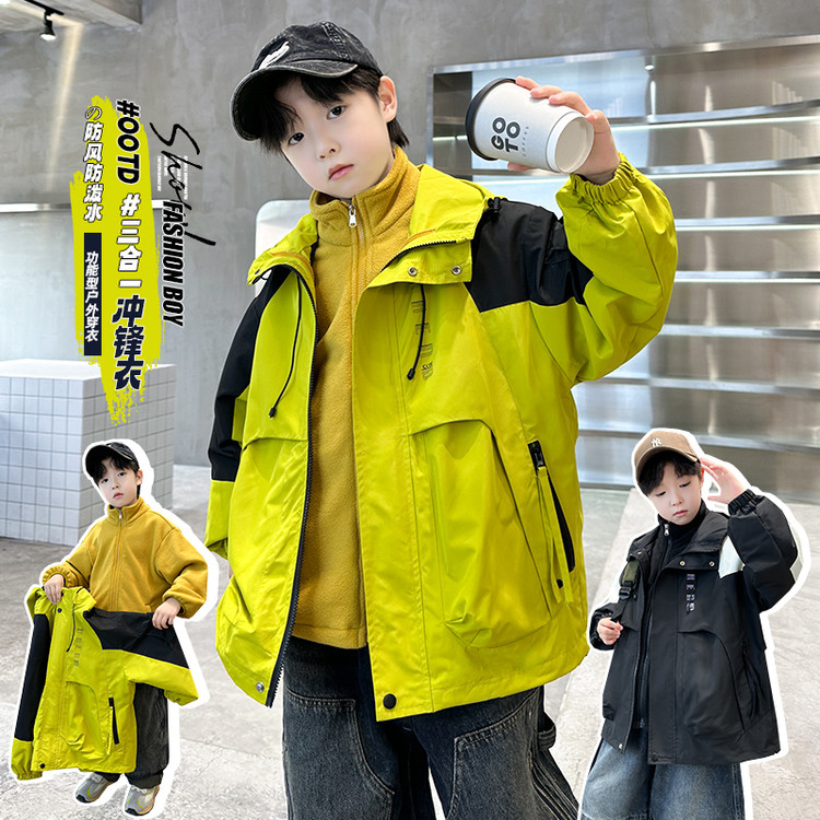 2025新款童装常规款化纤C类秋冬季3层压胶夹克儿童冲锋衣