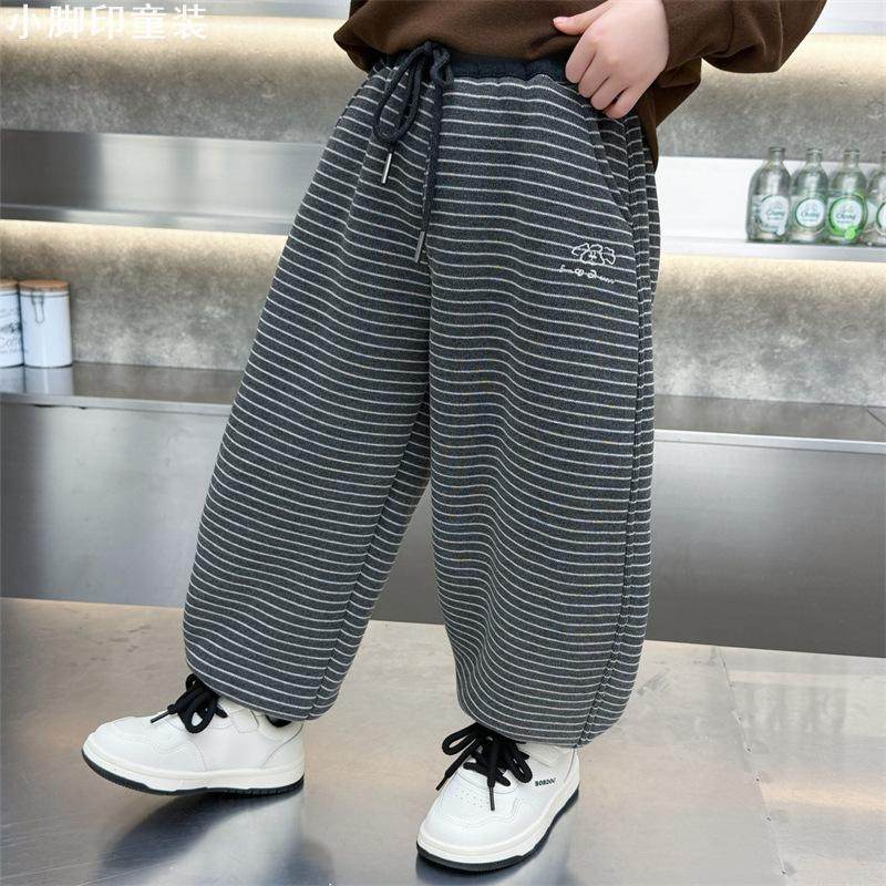 一体绒加绒儿童条纹卫裤