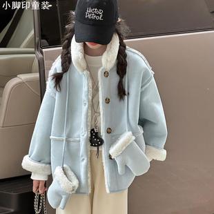20252025新款 洋气时髦韩系休闲皮毛一体加绒加厚外套 中大童秋冬装