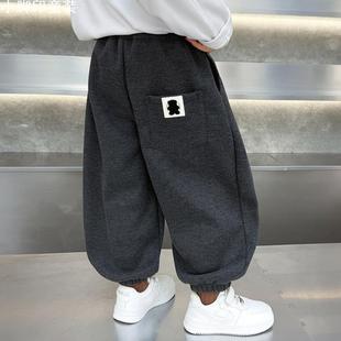 子秋冬款 加厚保暖休闲卫裤 中小儿童弯刀裤 宽松韩版 冬季 2025加绒裤